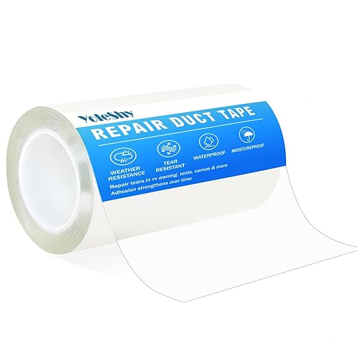 YoleShy Clear Waterproof Tape 4 in X 10 Ft, Rv Awning Repair Tape Weather Resistant Camper Canvas Repair Kit for Fabric, Tarp, Tent, Rv Roof, Versatile