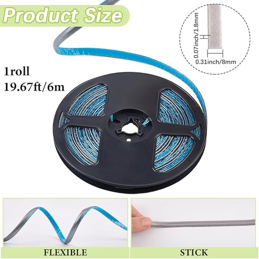 GORGECRAFT 6m x 8mm Gap Tape Self-Adhesive Decorative Sealing Tape Ceramic Tile Caulk Strip Gray Waterproof Floor Edge Sealant Trim for Ceiling Kitchen Sink Stove Wall Corners Bathtub