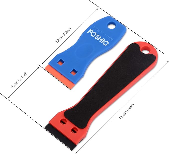 FOSHIO 6 Inch Plastic Scraper with 20 PCS Plastic Razor Blades, Scraper Tool for Sticker, Gasket, Label Remover (Red)