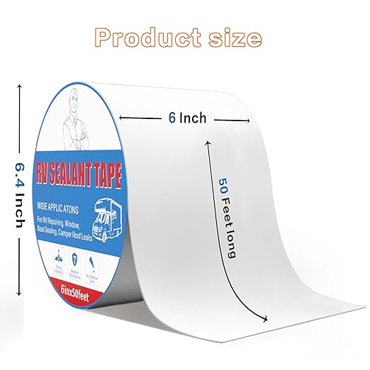Rv Roof Tape White 6 Inch X 50 Feet, Waterproof Repair Sealant Tape UV-Resistant & Weatherproof Rv Awning Repair Tape for Window, Vent, Boat Sealing, Truck Camper Roof Patch kit Metal Roof Sealant