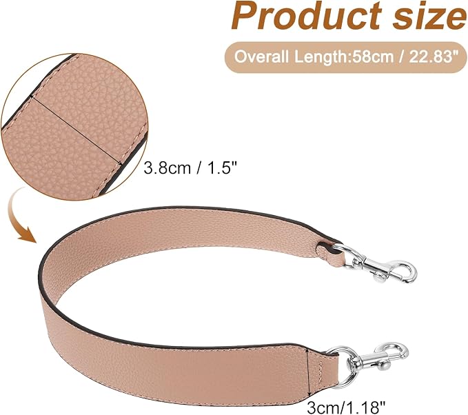 uxcell 22.83 Inch PU Leather Short Bag Strap with Clasp, Purse Handles Handbags Replacement Straps for Clutch Bag Crossbody Underarm Bags, Pink, Silver Buckle
