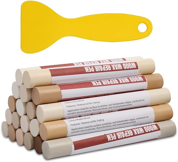 Wood Filler Sticks 20 Colors Repair Wax Sticks Kit Furniture Touch Up Crayons for Repairing Scratches Holes Cracks Wood Floor Tables Cabinets Doors Hardwood(White Series)
