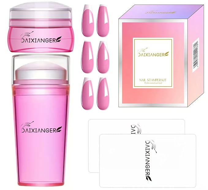4Pcs French Tip Nail Stamp Set, Nail Stamper & Scraper, Clear Silicone French Tip Nail Art Stamper Kit with Scraper for Salon & DIY Manicure, Nail Stamping Tool for Nail Art Transfer