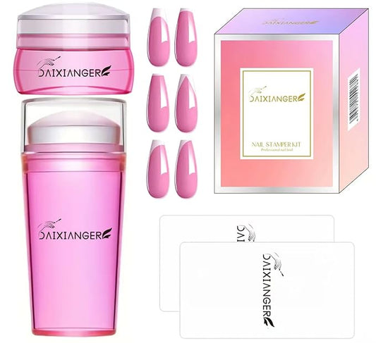 4Pcs French Tip Nail Stamp Set, Nail Stamper & Scraper, Clear Silicone French Tip Nail Art Stamper Kit with Scraper for Salon & DIY Manicure, Nail Stamping Tool for Nail Art Transfer