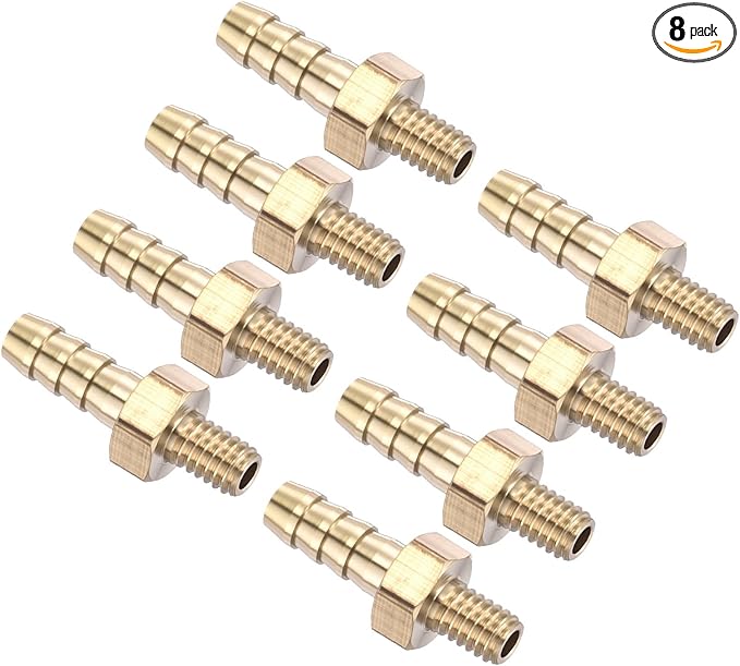 Pack of 8 Brass Hose Barb Fittings Adapter Connector 4mm Hose Barb to M4x0.7mm Male Fittings for Home Machines, Massage Bathtubs, and Irrigation Systems