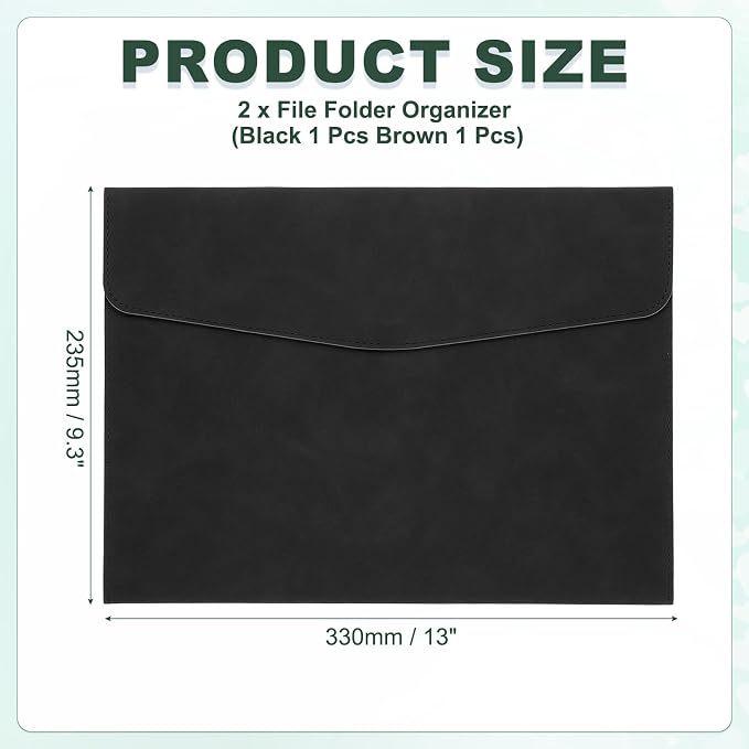 PATIKIL PU Leather A4 File Folder, 2Pcs Document Holder Filing Organizer Portfolio Envelope Folder Case with Snap Closure for Letter Receipt, Brown/Black
