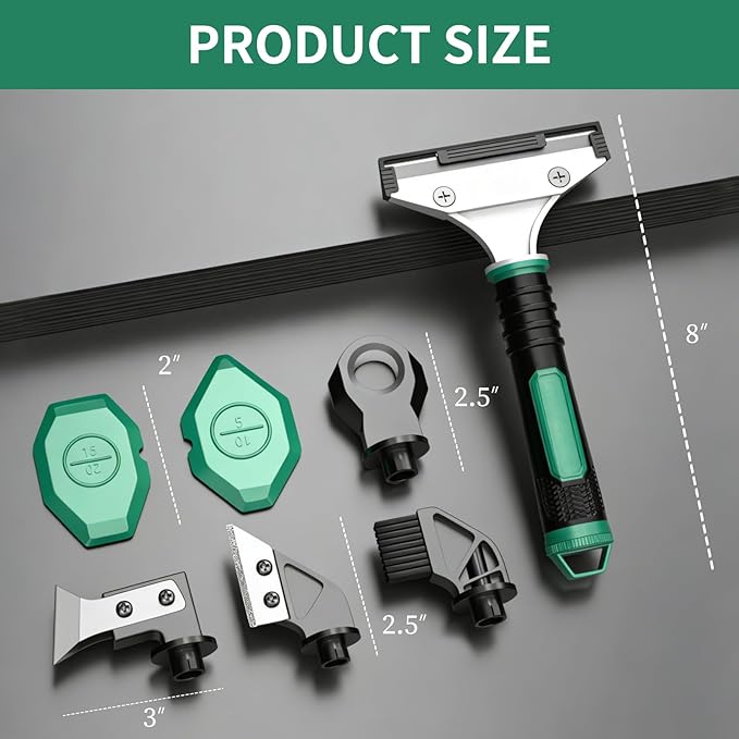 6 in 1 Caulk Remover Tool with Dual-End Multi-Function Handle – Includes Grout Removal Tool for Bathroom, Kitchen, Tile, Shower, Sink & Window Sealing and Cleaning
