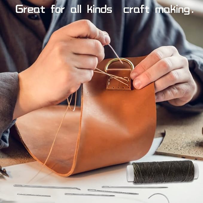 Ftyiwu Waxed Thread, Upholstery Needle and Thread 32 Yards with 7PCS Hand Sewing Needles for Home Upholstery Carpet Canvas Repair Leather Sewing (Army Green)
