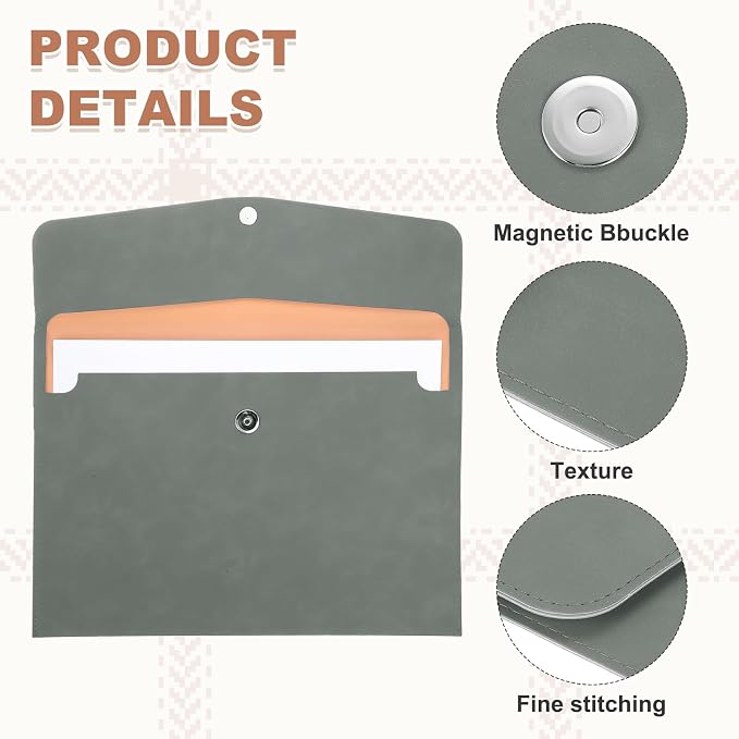 PATIKIL PU Leather File Folders, 7.9x10.6 A4 Document Holder Waterproof Envelope Folder with Snap Closure, Portable Portfolio Organizer Case for Paper Receipt, Gray
