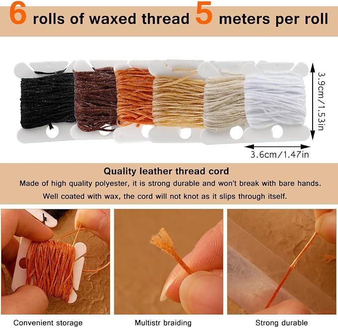 Tikjiua 59 Pcs Leather Sewing Kit Upholstery Needle for Hand Sewing, Heavy Duty Sewing Kit with Upholstery Waxed Thread Stitching Needles, Needle and Thread Kit for Carseat Backpack Carpet Shoes Sofa
