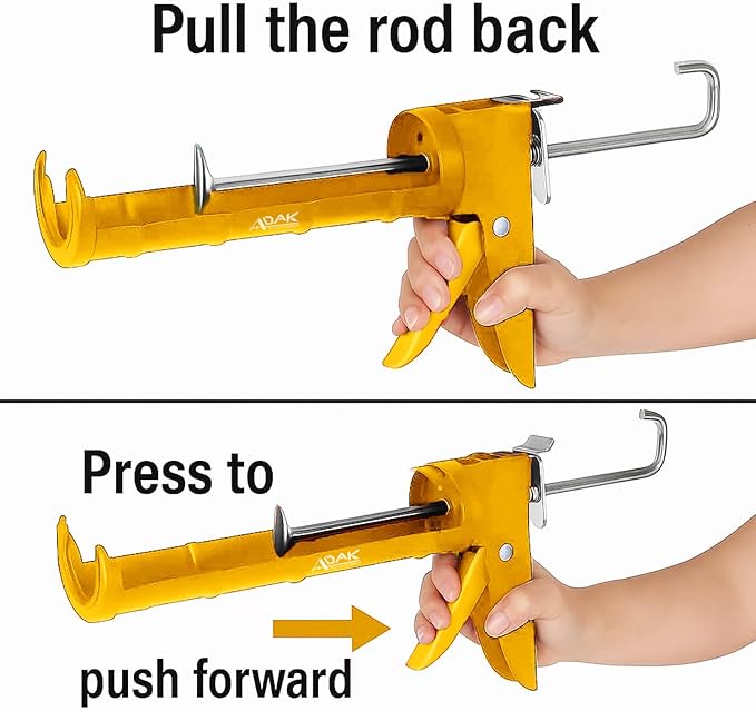 ADAK - Professional Caulking Gun, 10:1 Thrust Ratio, Caulking Gun No Drip, Hand Tool for Silicone & Sealant Application, Smooth Pressure Caulk Gun, Caulking Gun Tool (Yellow)