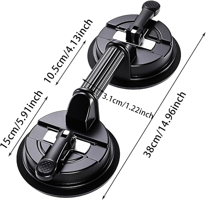 Professional Suction Cup Glass Lifter, Laminate Floor Gap Repair Tool, Aluminum High Vacuum Grip Holder, Floor Gap Repair Kit for Glass, Tile, Smooth Surface Lifting (2 Cups, Black)