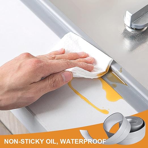 2 Pack Tape Caulk Strip PVC Self Adhesive, Waterproof Caulking Sealing Tape, Shower Floor Wall Edge Protector, Caulking Sealing Tape for Kitchen, Sink (Gray), White