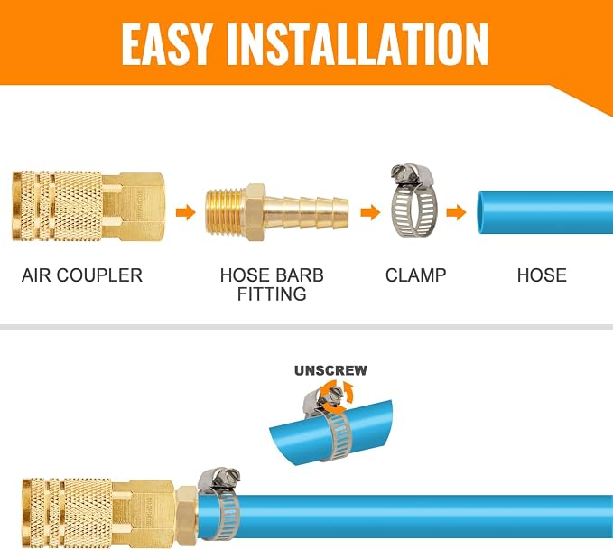 SUNGATOR Hose Barb Fittings 1/8 Inch Barb × 1/4 Inch NPT, Brass Air Hose Fittings, 1/8" to 1/4" NPT Male Air Line Repair Connector Kit, Brass Male Thread Pipe Adapter (2 Pack)