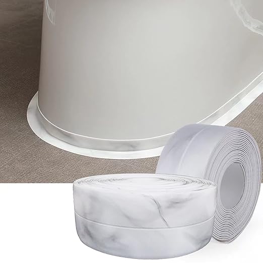 Kitchen & Bath Tape Caulk Strip, 1.5 Inch 10.5 Ft PVC Self Adhesive Waterproof Caulking Sealing Tape, Decorative Sealant Trim for Kitchen Sink Toilet Bathroom Shower and Bathtub (CloudMarble3.2M)