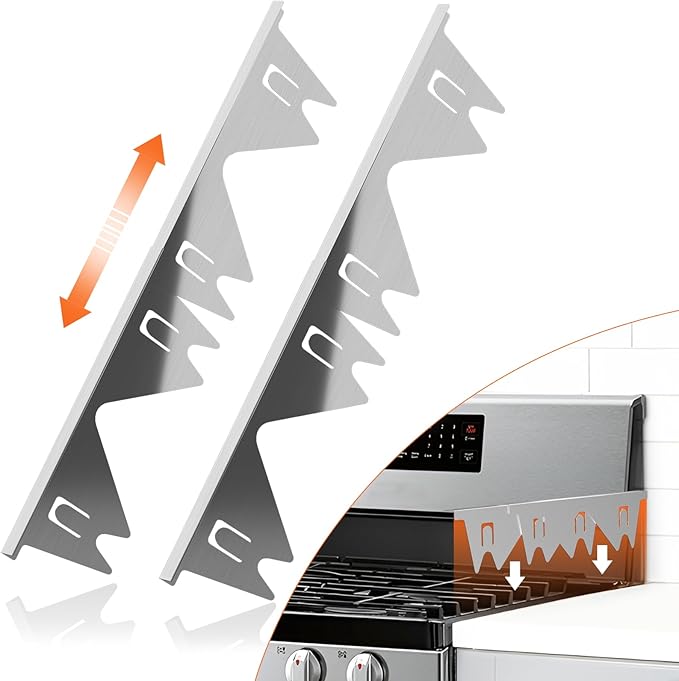 Stainless Steel Stove Gap Covers (2PCS),Stove Gap Filler,Range Trim Kit,Stove Guard for Kitchen Oven Gap Between Stovetop and Counter,Easy Clean Heat Resistant,Adjustable Length 13.8'' to 27.5''Silver