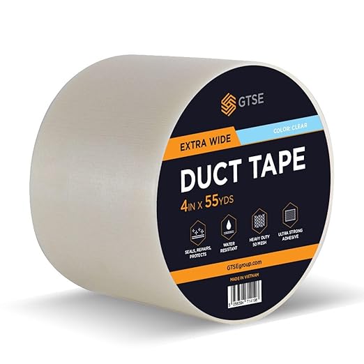 GTSE Wide Duct Tape, Clear, 4 Inches x 55 Yards (164 ft), Heavy Duty, Waterproof Repair Tape for Indoor or Outdoor Use, 1 Roll