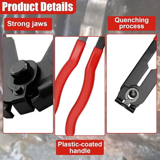 Craedli Automotive CV Boot Clamp Plier, Carbon Steel Drive Shaft Joint Crimp Tool, Adjustable Ear Type Axle Boot Clamp Wrench, Universal Car Repairs Tool for Fuel Hoses, Cooling & Vacuum Lines (Red)