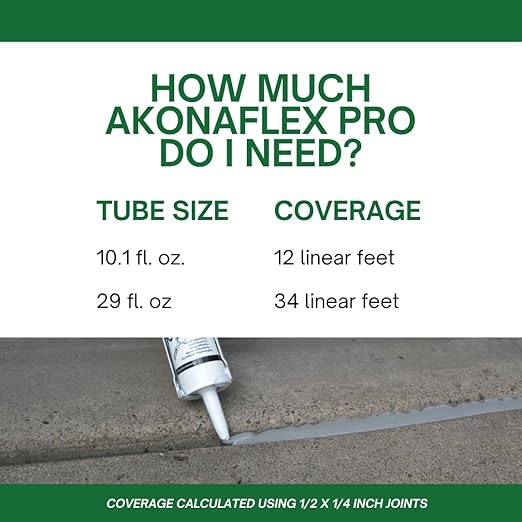 Akonaflex Pro Self-Leveling Expansion Joint Repair - Concrete Crack Filler, Self-Leveling Technology, Great for Driveways & Sidewalks, Caulk, Backer Rod Compatible, Seals Joints (10.1 Fluid Ounces)