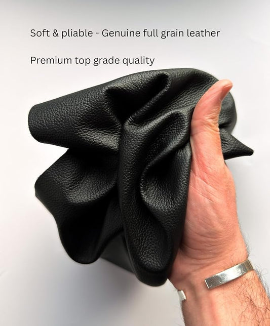12'' x 24'' Genuine Full Grain Cowhide Leather Sheet — Soft Leather for Upholstery Repair, Handbags, Wallets, Sewing, Crafts, & DIY Projects — 1.1-1.3mm (3oz) Pre-Cut (Black, 3 Pieces)