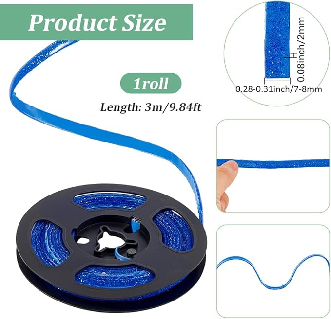 GORGECRAFT 9.84 Feet Glitter Caulk Tape Self Adhesive Molding Trim Strips Peel and Stick 0.31" Decorative Caulking Gap Sealant Edging Border for Stove Sink Toilet Bathtub Wall Edge Cabinet Medium Blue