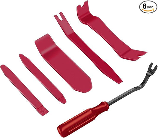 GOOACC 6PCS Auto Trim Removal Tool Kit No-Scratch Tool Kit for Car Audio Dash Panel Window Molding Fastener Remover Tool Kit-Red