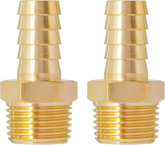 SUNGATOR 1/2'' NPT Brass Hose Barb Fittings, 1/2'' NPT Male Thread to 1/2 Inch Barbed Air Hose Fittings, 1/2 Inch Brass Air Line Repair Connectors for Compressor, Fuel, Oil (2-Pack)