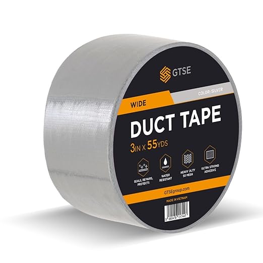 GTSE Wide Duct Tape, Silver, 3 Inches x 55 Yards (164 ft), Heavy Duty, Waterproof Repair Tape for Indoor or Outdoor Use, 1 Roll