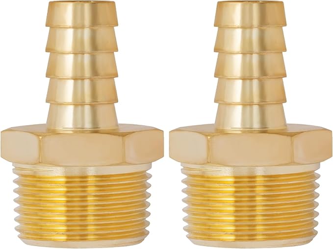 SUNGATOR Hose Barb Fittings 1/2 Inch Barb × 3/4 Inch NPT, Brass Air Hose Fittings, 1/2" to 3/4" NPT Male Air Line Repair Connector Kit, Brass Male Thread Pipe Adapter (2 Pack)