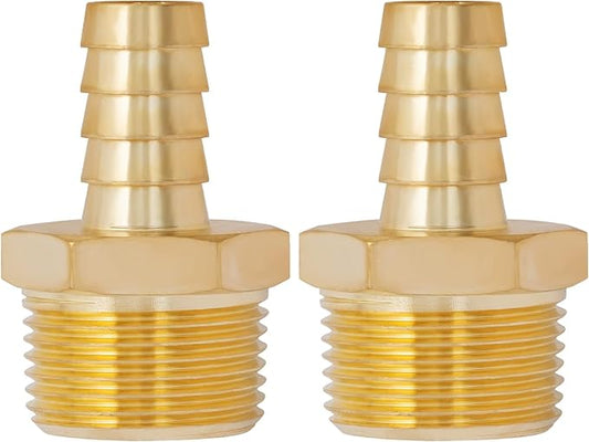 SUNGATOR Hose Barb Fittings 1/2 Inch Barb × 3/4 Inch NPT, Brass Air Hose Fittings, 1/2" to 3/4" NPT Male Air Line Repair Connector Kit, Brass Male Thread Pipe Adapter (2 Pack)