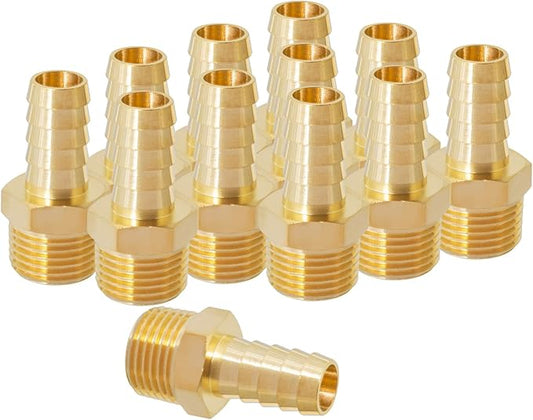 SUNGATOR 12-Pack 1/2'' Air Hose Fittings, Brass Hose Barb Fittings, 1/2 Inch NPT Male Pipe to 1/2'' Barb End Aadapter, Brass 1/2'' Air Line Repair Kit for Compressor, Gas, Auto Shop