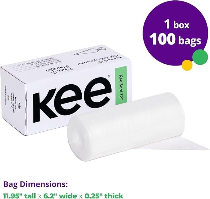 KEE-SEAL Disposable Pastry Bags, Piping Bag with Grip Tight Outer Surface, Smooth-Flow Interior, Easy Tear Perforation, Convenient Dispenser Box, 12-Inch, Clear