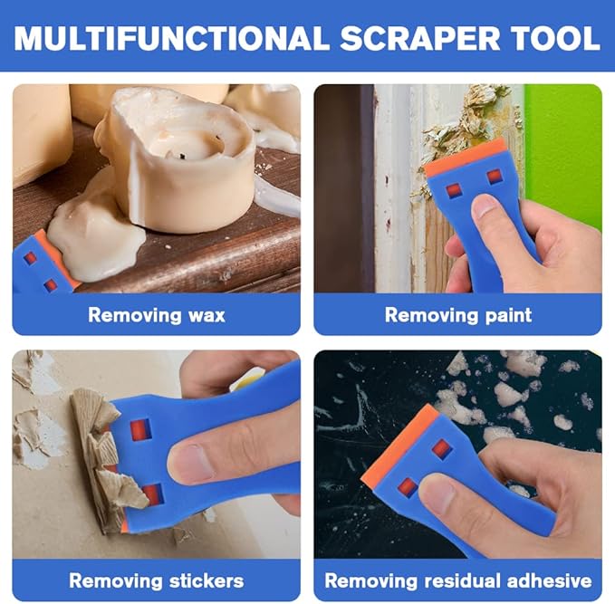 Ainiv Plastic Razor Blade Scrapers, Scraper Tool with 20PCS Blades, Multi-funtional Cleaning Razor Scraper for Removing Stickers, Labels, Caulk, Adhesive, Paint Removal-Blue&Orange