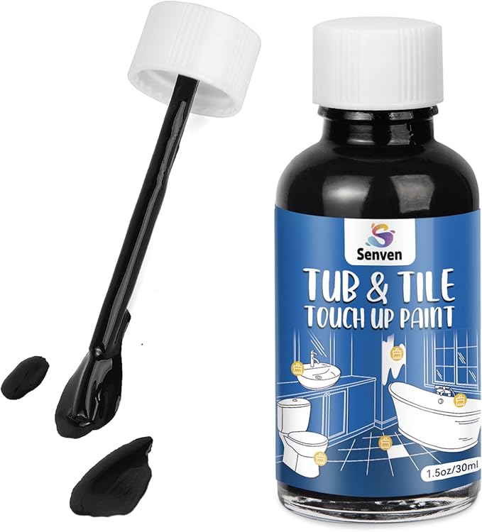 Tub Tile Gloss Black Paint Touch Up Paint Kit for Bathtub Porcelain Repair Scratches Cracks Chips on Porcelain Acrylic Enamel Cast Iron Tiles Sinks Toilets Black