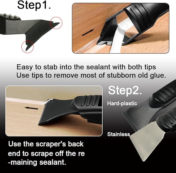 ORXPLUS Sealant Caulking Tool Kit, Finishing Tool, Grout Scraper, 5 Silicone Pads, Caulk Saver, Great for Kitchen, Bathroom, Windows, Sink Joints