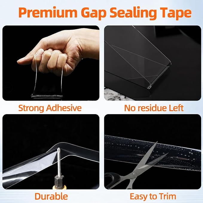2"×32.8Ft Clear Window Weather Sealing Tape, 20 mils Thick No Residue Adhesive Window Air Conditioner Seal Insulation Tape Sealer, Waterproof, Weatherpoof,Block Winter Draft,Cold Air, Dust and Noise
