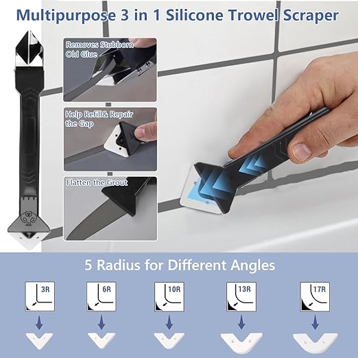 Tile Grout Repair Kit - Grout Filler, Grout Repair Paste with Silicone Trowel Scraper, Fast Drying Grout Repair Kit for Bathroom Shower Kitchen Floor Tile, Waterproof (17.64 oz, Gray)