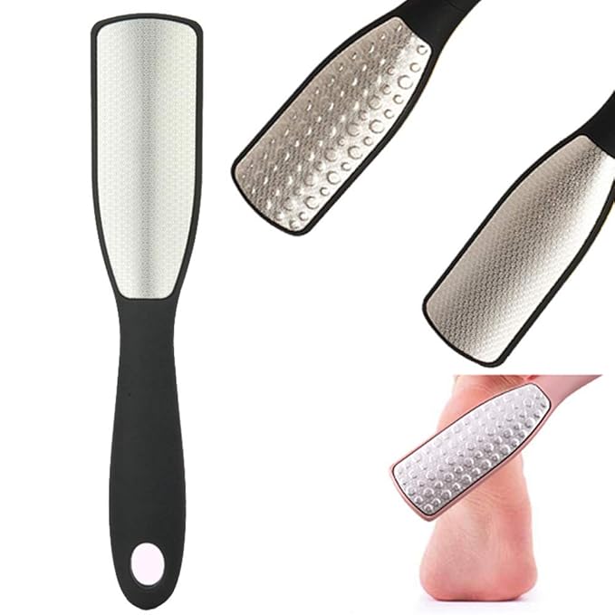 JISTL Foot File Double Side Professional Stainless Steel Foot Scraper Tool, Foot Rasp Eliminate Feet Cracked Dead Thick Dry Hard Skin (Black)