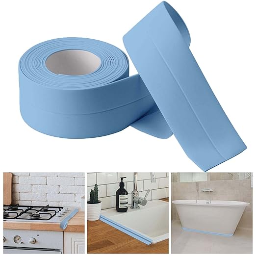 Bath & Kitchen Caulk Tape Sealant Strip, PVC Self-Adhesive Tub & Wall Sealing Tape, Shower Tile Sealer (Blue)