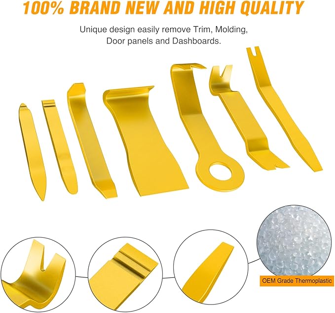 GOOACC 8PCS Auto Trim Scratch Removal Tool Car Audio Dash Panel Window Molding Fastener Remover Tool Kit-Yellow