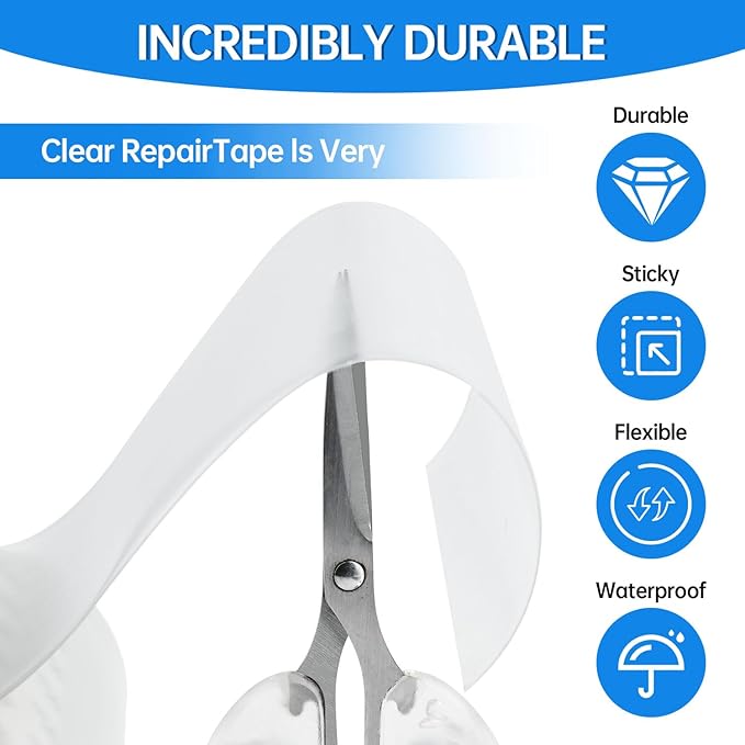 Waterproof Repair Tape,Clear Inflatable Patch Repair Kit for Tent Fabric Awning RV Roof Underbelly Tarp Sail and Boat Cover Outdoor Repair Patch