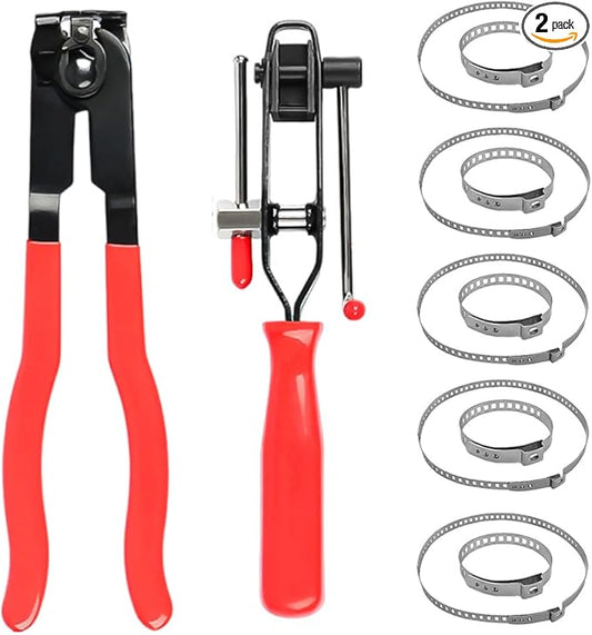 Universal CV Boot Clamp Pliers and CV Joint Ear Clamp Banding Tool,with 10pcs 304 Stainless Steel Adjustable Axle CV Joint Boot Crimp Clamp