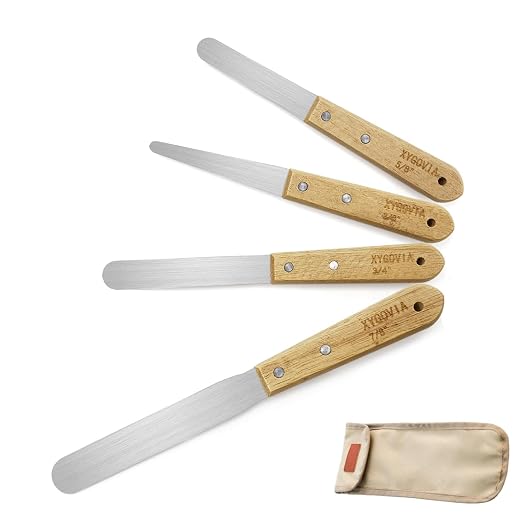 4-piece Caulking Spatula with Wooden Handle, Professional Stainless Steel Caulk Tool Set Finishing Tools, Streamline Spatulas for Caulk Application