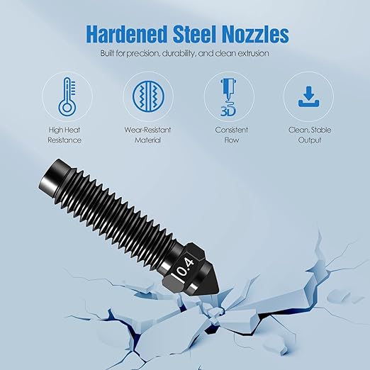 Nozzles Kit for Elegoo Centauri Carbon (0.2/0.4/0.6/0.8mm) 6-Pack Hardened Steel Nozzle Kit – Wear-Resistant & High-Temperature Resistant, 3D Printer Extruder Hotend Accessories