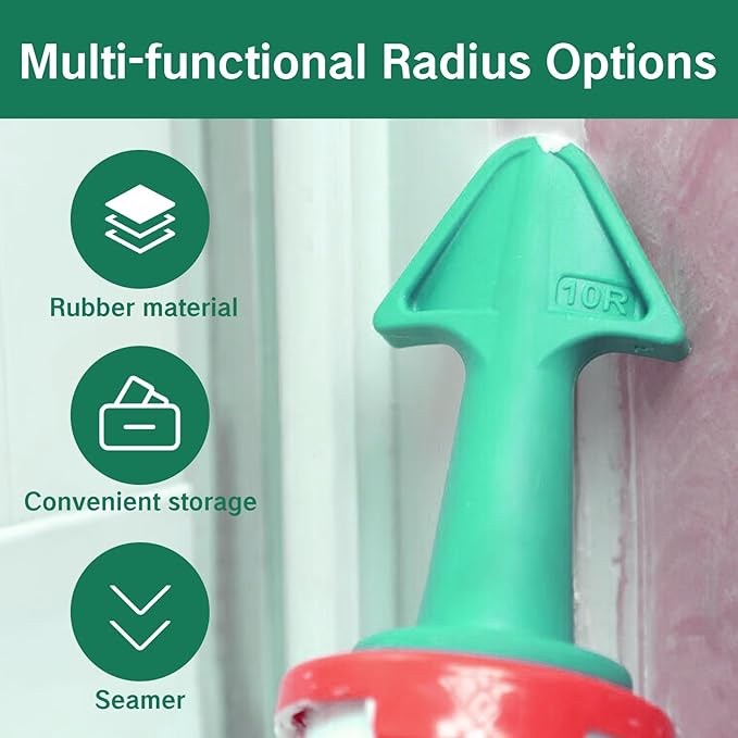 Caulking Tips with Nozzle Adapter Reusable Silicone Caulk Applicator Tools for Easy Application Finishing Grout and Sealant Includes 6.5R 10R 13R Nozzles Easy Caulking Finger Tool(Green)