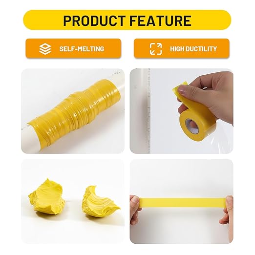 4-Pack Yellow Self Fusing Silicone Tape (40 Ft Total) - High Visibility Electrical Insulation Tape - Waterproof Rubber Grip Wrap for Tools & Sport Handles - Heat Resistant & Easy-Peel Liner