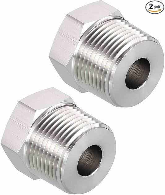 Pack of 2, 1" Male NPT NPT1/8" FeMale NPT Solid 304 Stainless Steel Hex Bushing, Hose Fittings Adapter Reducer for Bathroom Remodel, Tool Extensions