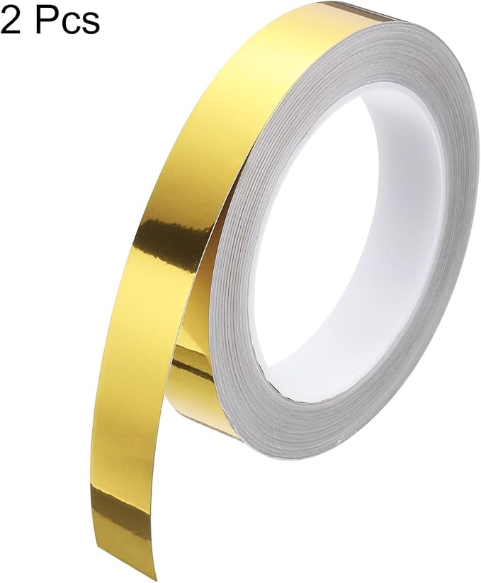 HARFINGTON 2Pcs Floor Tiles Gold Foil Lines Metallic Mirror Tape 0.79" x82 Ft Ft Self Adhesive Decor Floor Wall Seam Sticker Waterproof Gap Sealing Tape for Kitchen Bathroom Cabinet