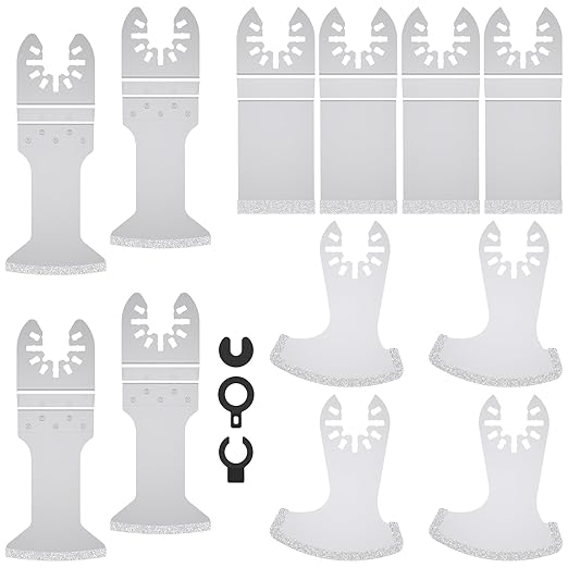 12PCS Diamond Oscillating Multi Tool Grout Removal Blades with 2 Adapters Multifunctional Grout Remover Blades Kit for Oscillating Tool(Mixed Set)