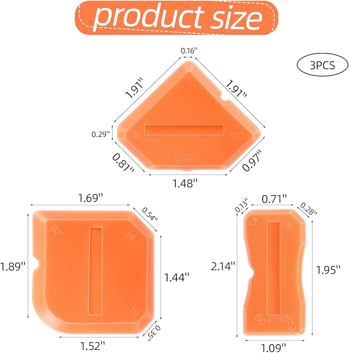 3 Pcs Silicone Caulking Tool Set, Sealant Grout Finishing Tools for Kitchen Bathroom Floor, Professional Caulking Tools Kit, Reusable caulk Smoothing Applicator, Easy to Use Caulk Finishing Tool Set.